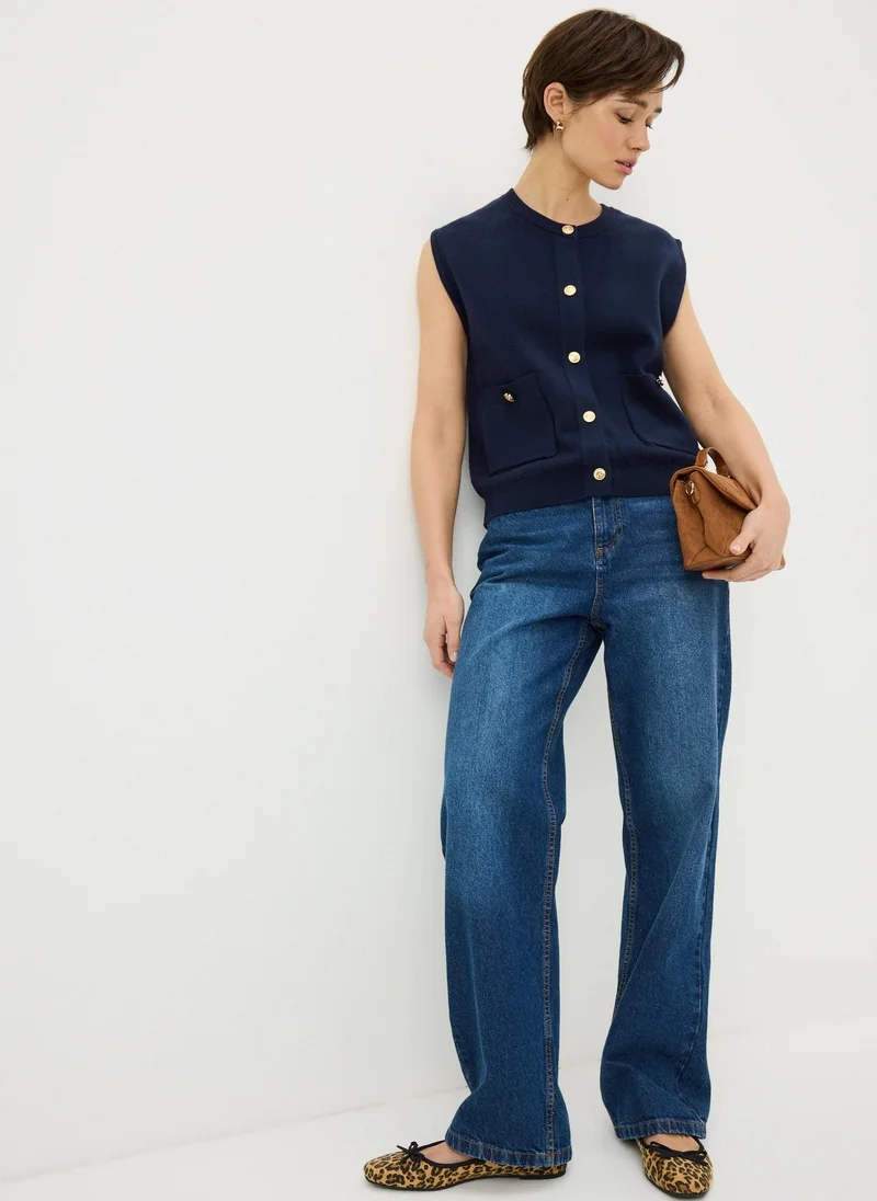 ماتلان Navy Gold Button Waistcoat